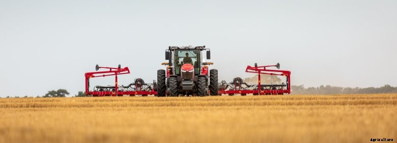 A Massey Ferguson 8S planting in a golden field